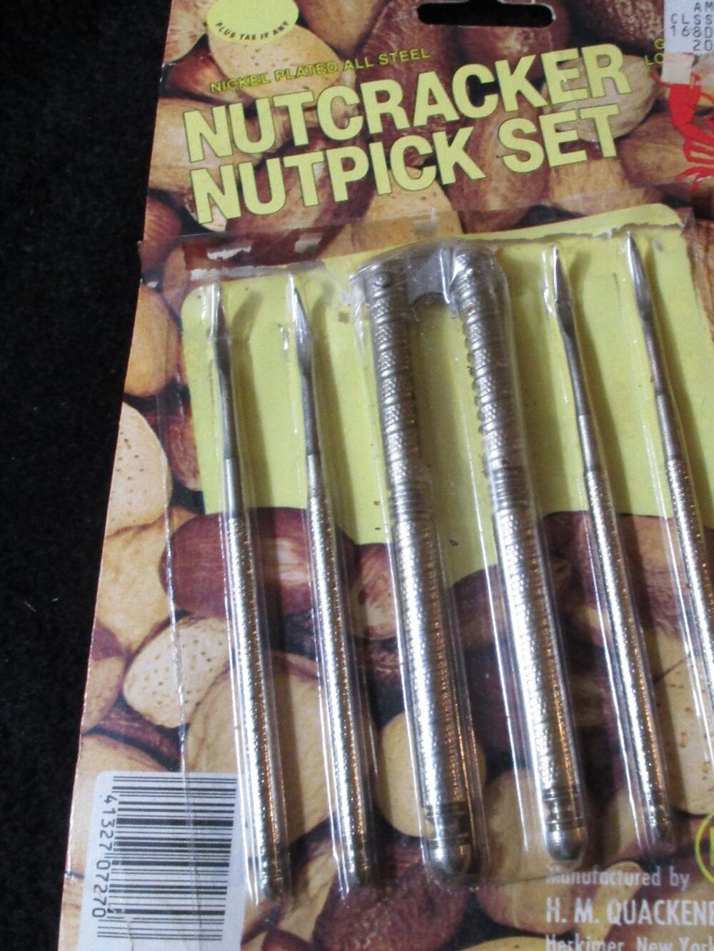 Vintage Nickel Plated All Steel Nutcracker Nutpick Set NEW